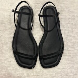 Reformation Black Minimalist Square-Toe Leather Sandals